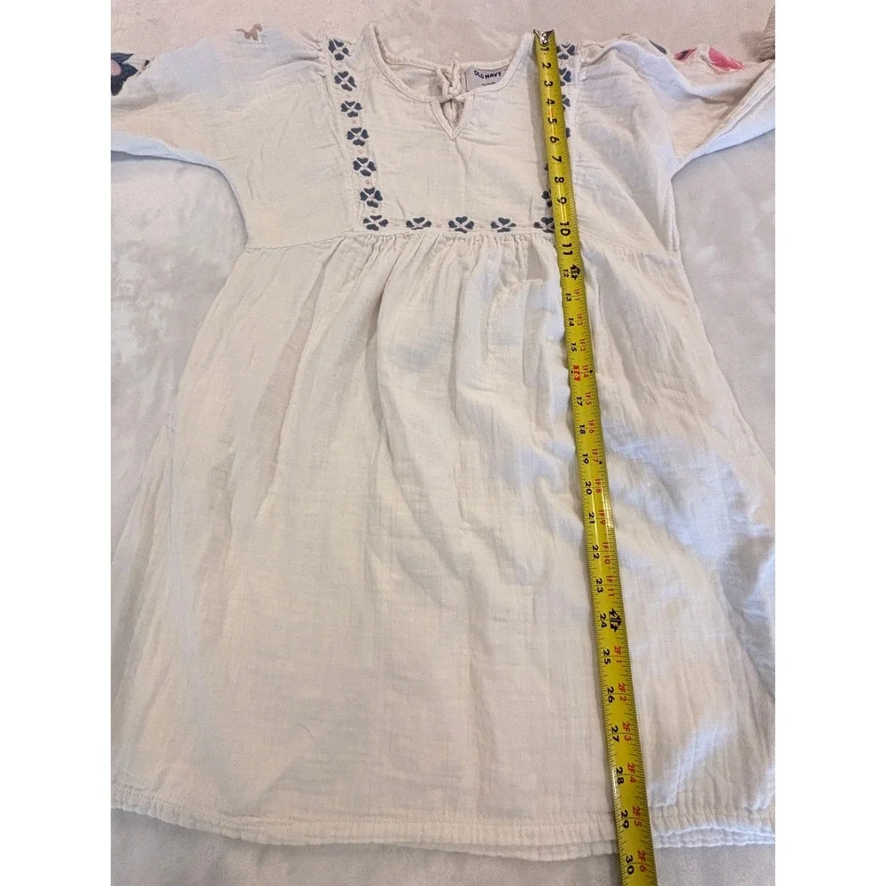 Old Navy Girls XL 14-16 White Gauze Embroidered Floral Boho Long Sleeve Dress